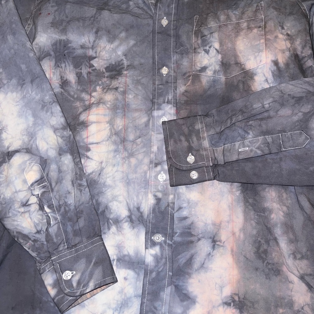 George Acid Wash Gray Retro Classic Button Up Long Sleeve Collar Shirt Size M - Picture 7 of 9